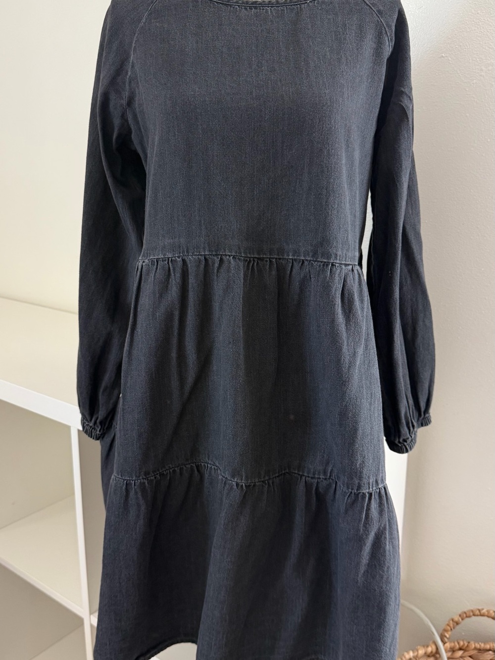 beachlunchlounge Washed Black Long-Sleeve Tiered Dress
